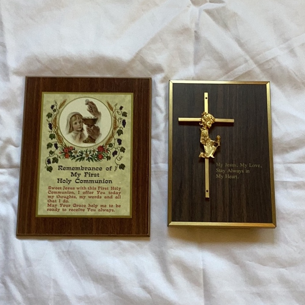 Religious Plaque Set with Gold and Brown Accents